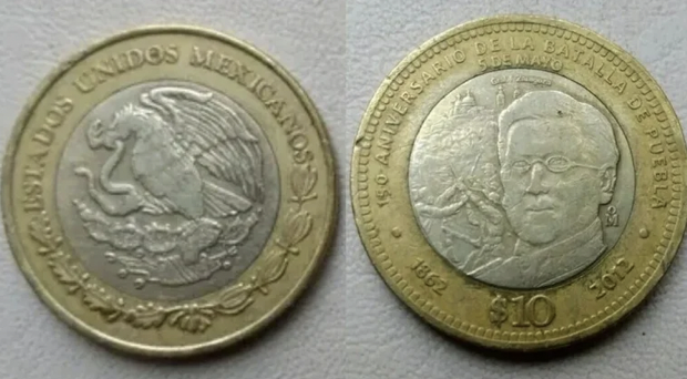 leslamonedade10pesosdelaBatalladePueblaquesevendehastaen50milpesos